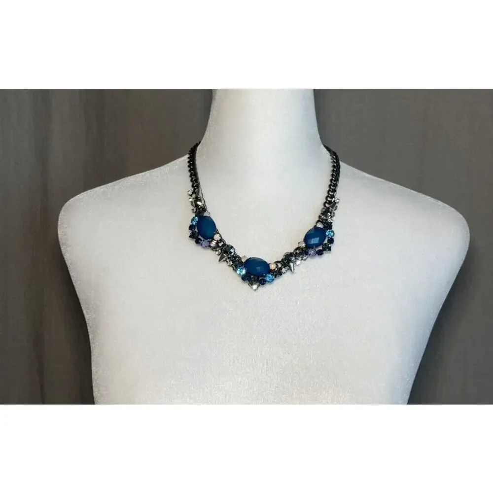 Express Women's Statement Necklace Blue Stones Studs Y2K